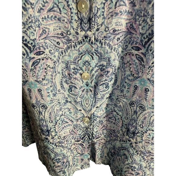 J. Jill Love Linen Blue Purple Paisley Print Essential Button Down Shirt Sz PXL - Picture 7 of 10